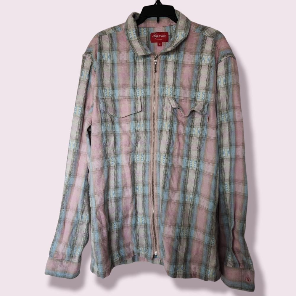 Supreme Plaid Flannel Zip Up Shirt Pink